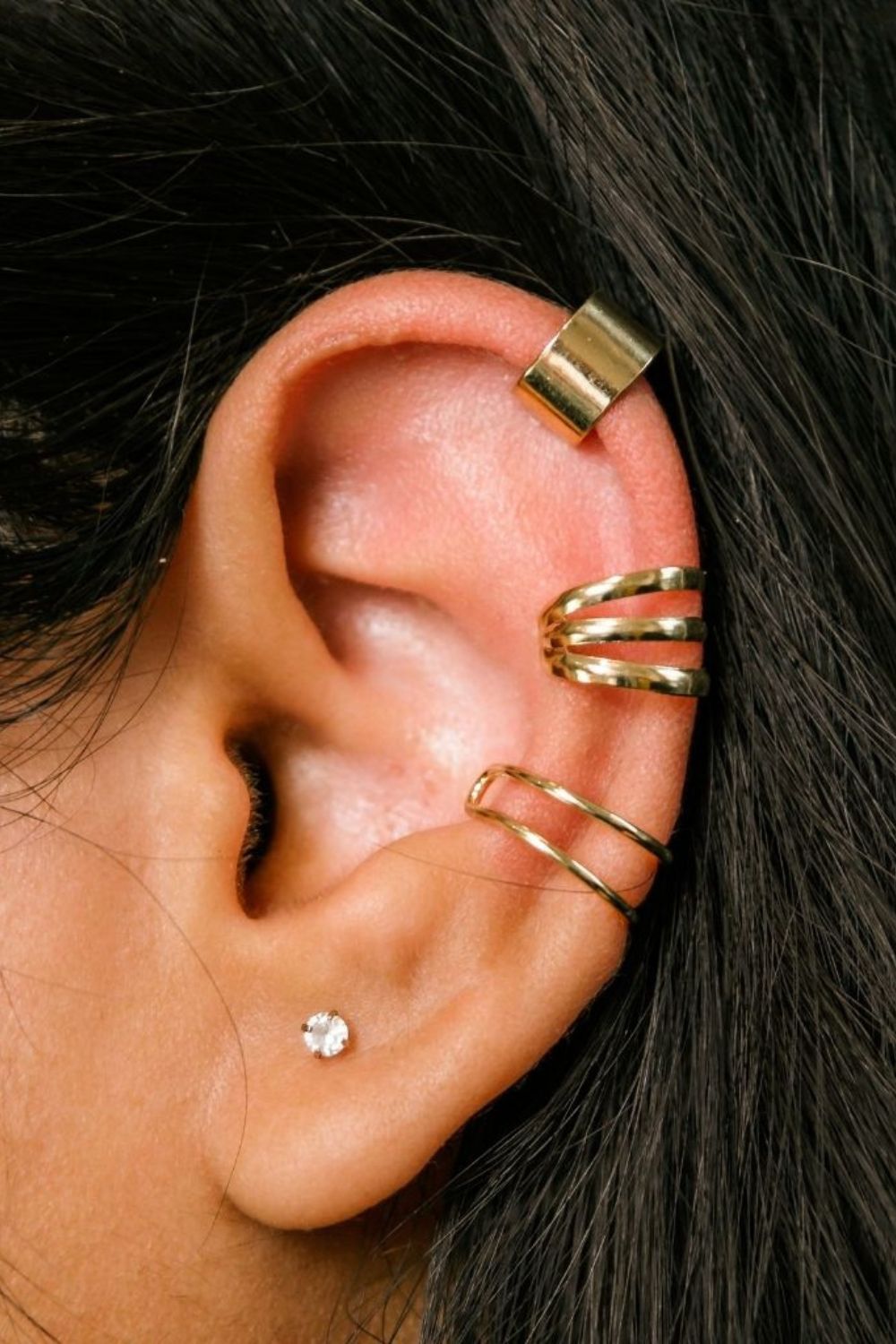 The Colourful Aura Gold Plated 3 Piece Non Piercing Helix Ear Cuff Band