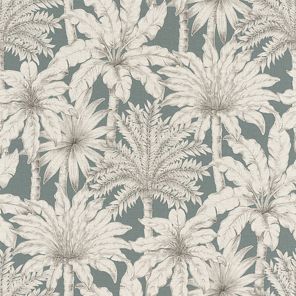 Papier peint vinyle intissé tropical palmiers, bleu L.1001 x l.53cm Rasch, Oskar