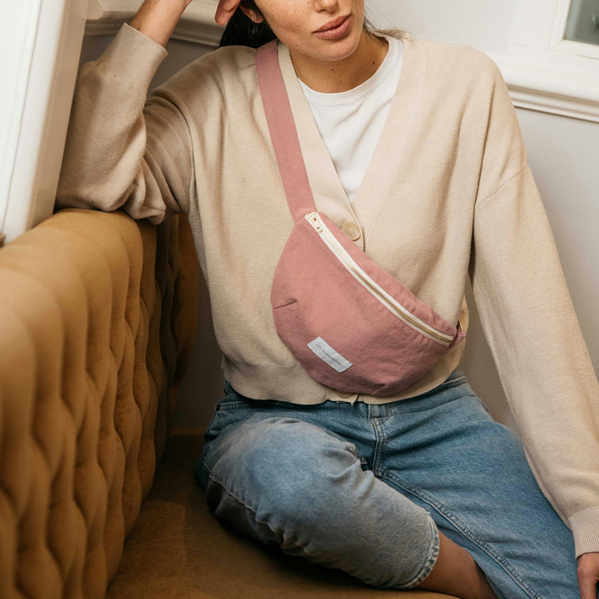 - Sac banane en toile de coton bio bois de rose uni