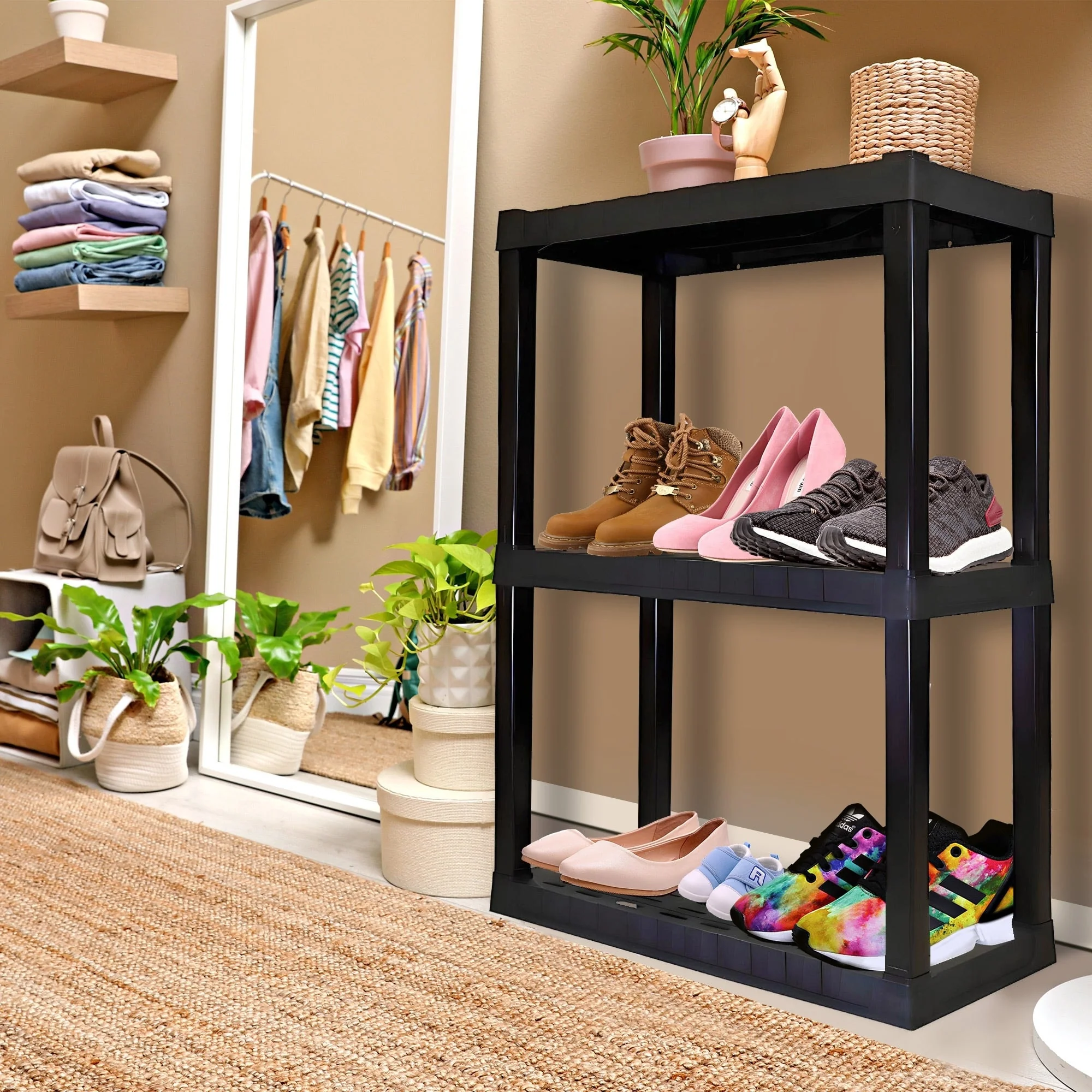 Oskar 3-Tier Heavy Duty Shelving Unit W30 x D14 x H39 Home Storage Black