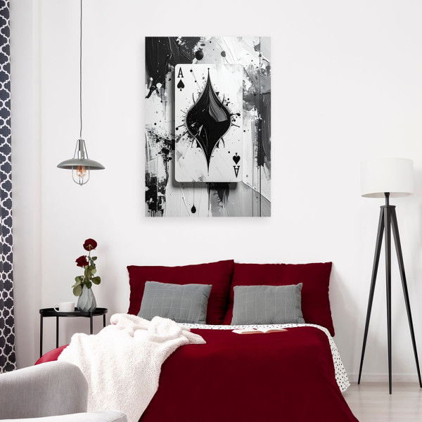 Obraz do biura salonu pokoju, Karty As Pik Hazard Czarno Biała 20x30