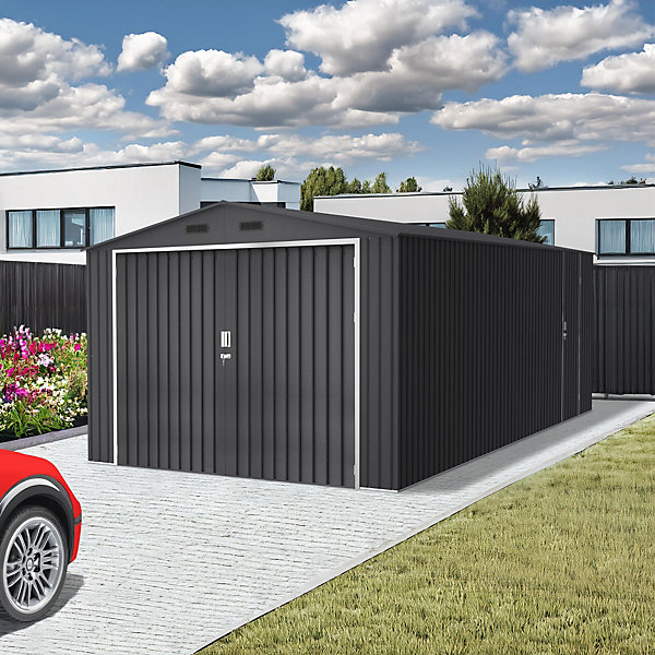 Garage Métal 18m² Cheste - 602x300x232cm - Abri voiture extérieur - Grande porte double - Entrée piétonne latérale