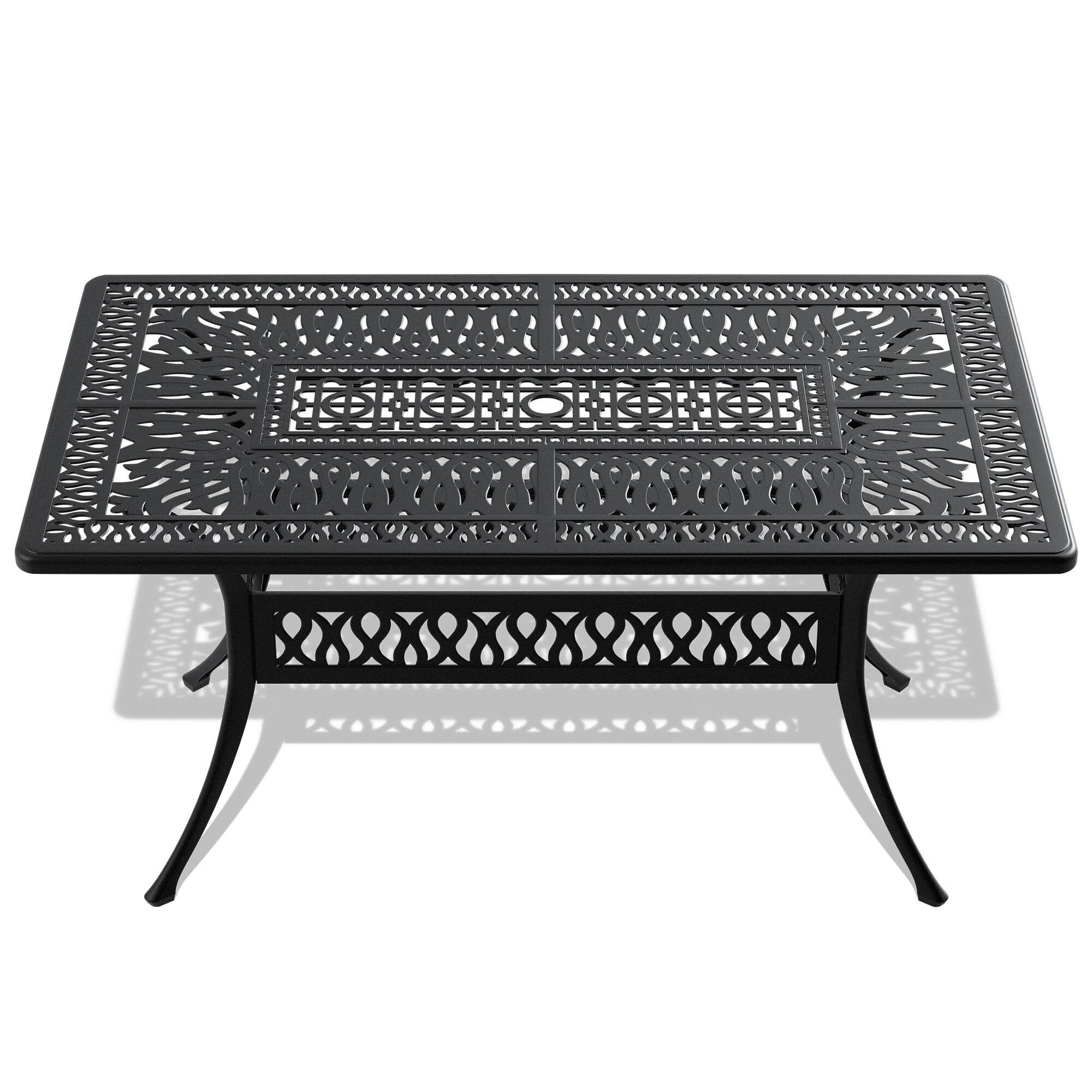 GDFStudio - Harrison Large Outdoor Rectangular Dining Table with Cast Aluminum Craftsmanship and Umbrella Hole