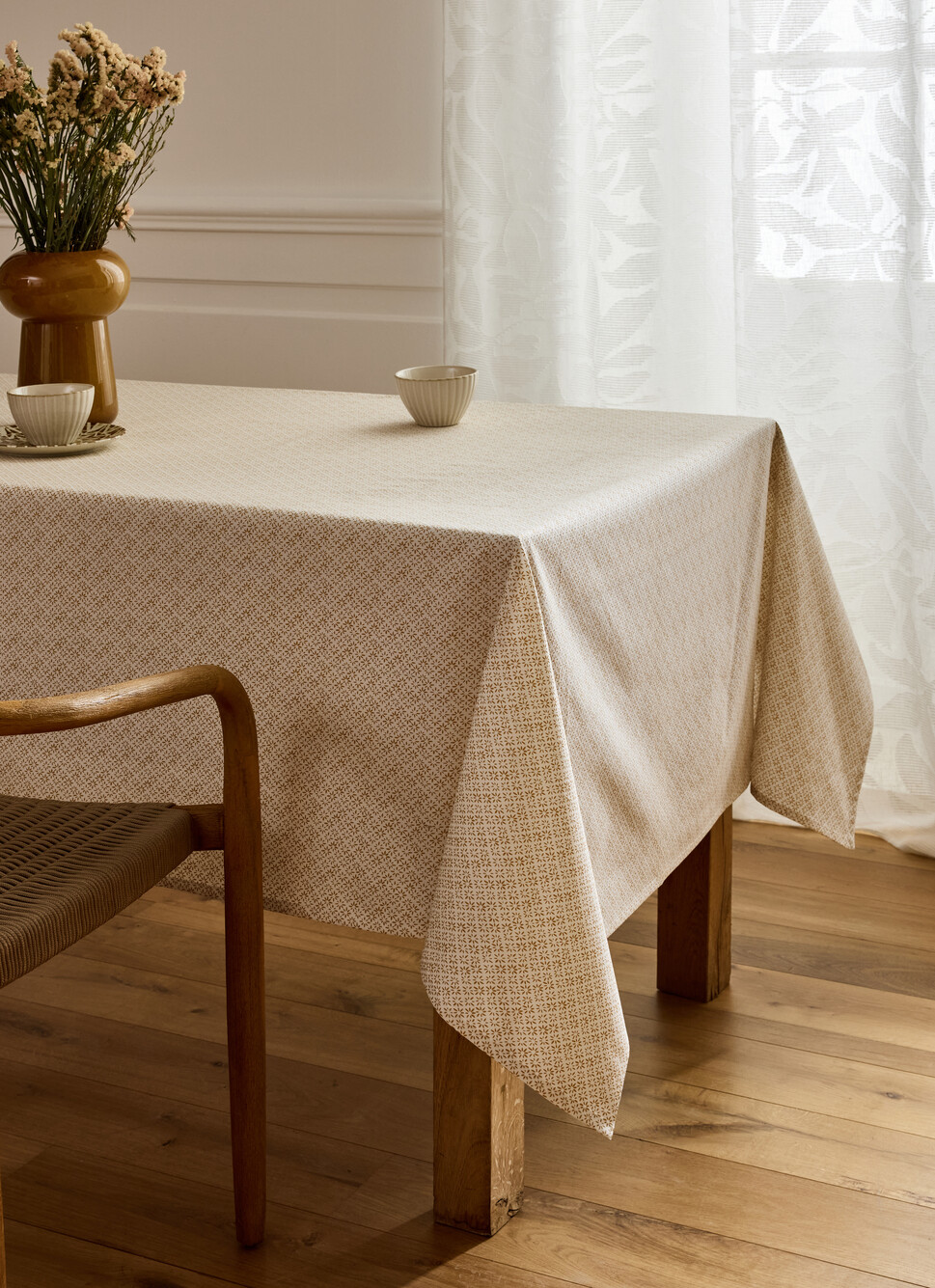 NAPPE EN COTON ENDUIT IMPRIMÉ PETITES FLEURS JAUNE