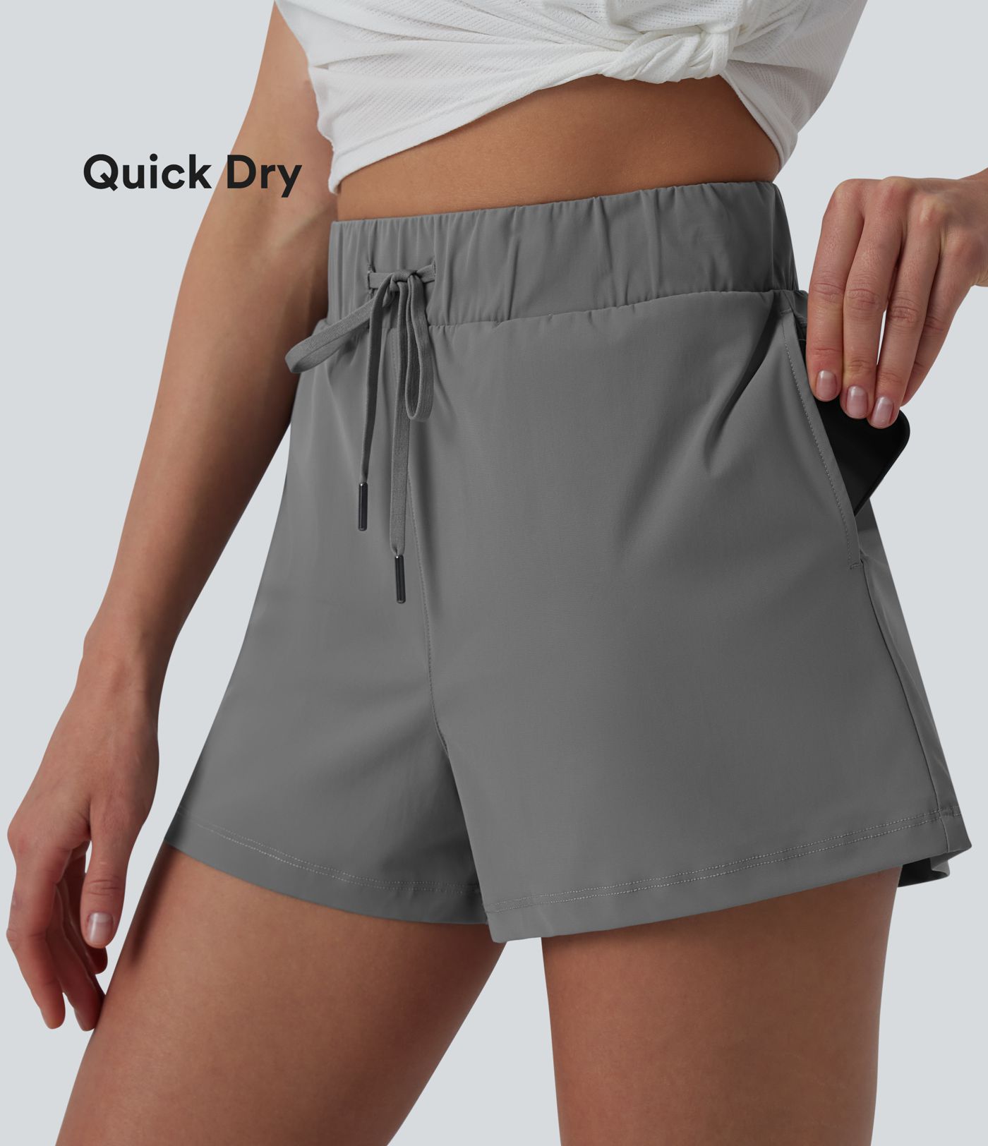 Short de running taille haute effet frais InstantCool et séchage rapide avec poches,cordon réglable, 6,5 cm, protection solaire UPF40