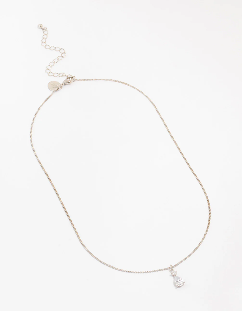 Silver Cubic Zirconia Pear Pendant Necklace