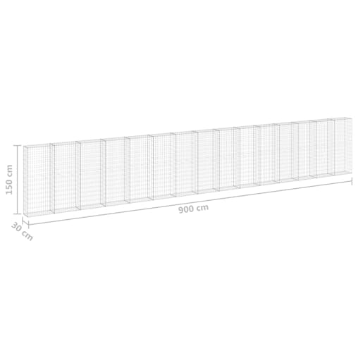 NNEVL Gabion Wall with Covers Galvanised Steel 900x30x150 cm