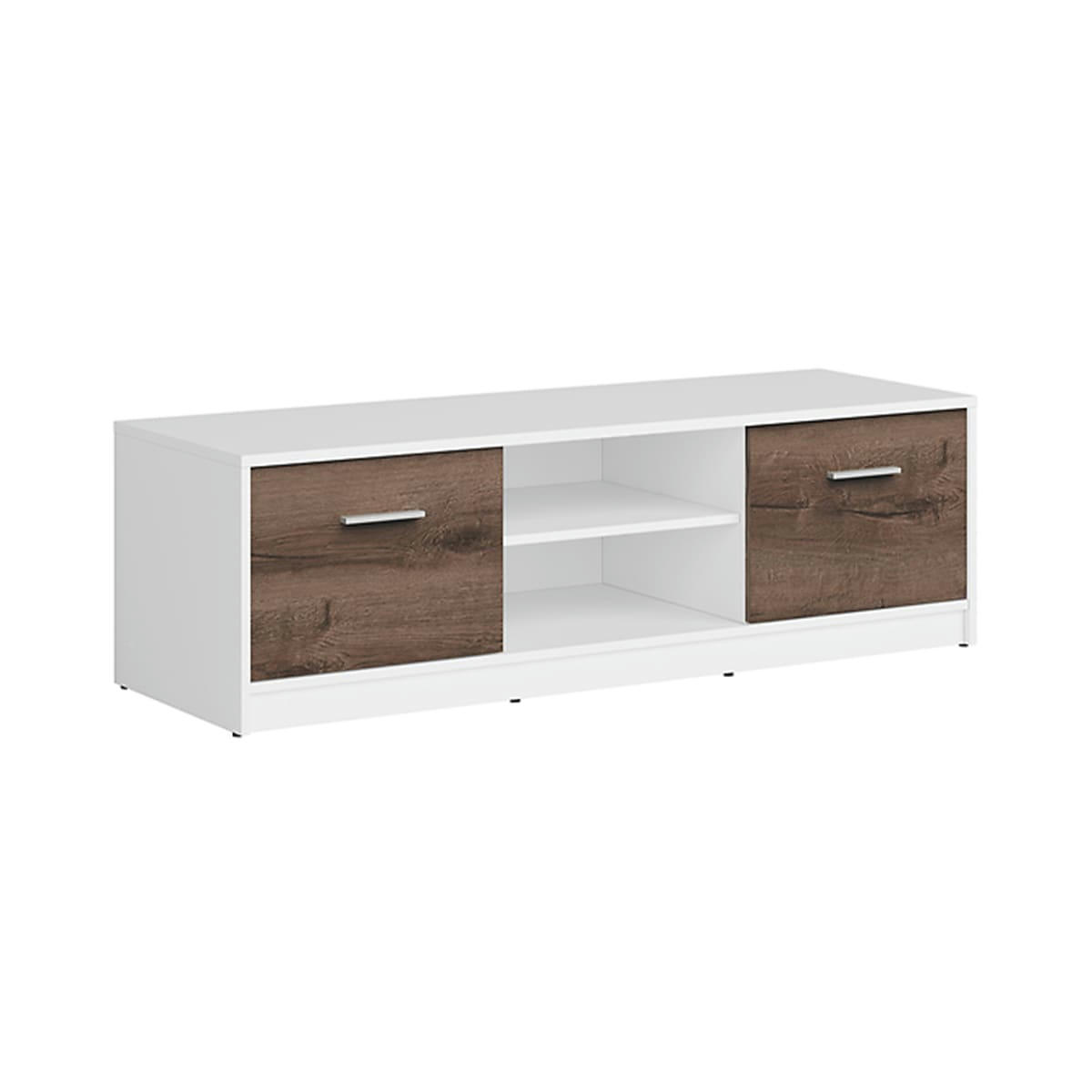 - Meuble TV 2 portes 138 cm stratifiés naturel foncé et blanc