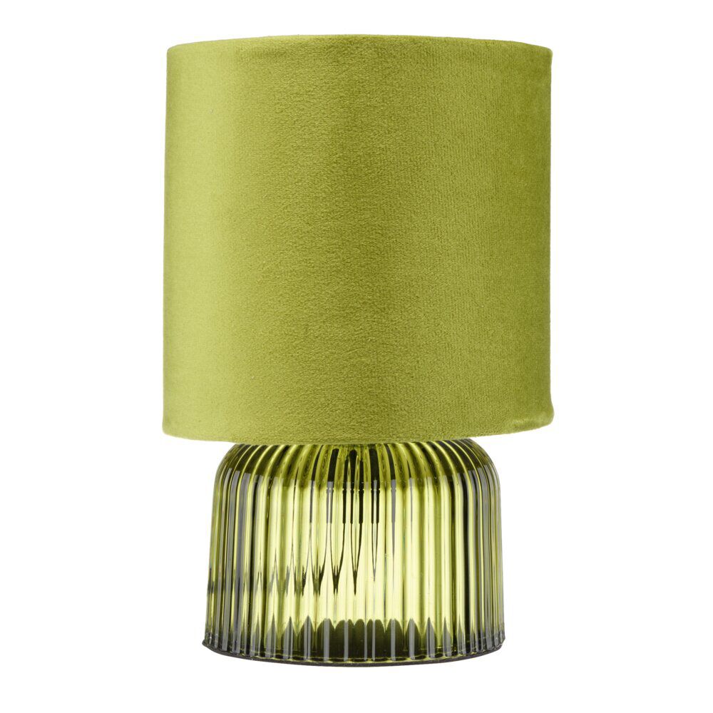 Lampe à poser verre strié et abat-jour textile Ø14xH21cm (3 modèles)