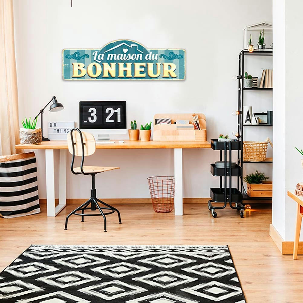 BONHEUR - Grande plaque métallique bonheur 90x30