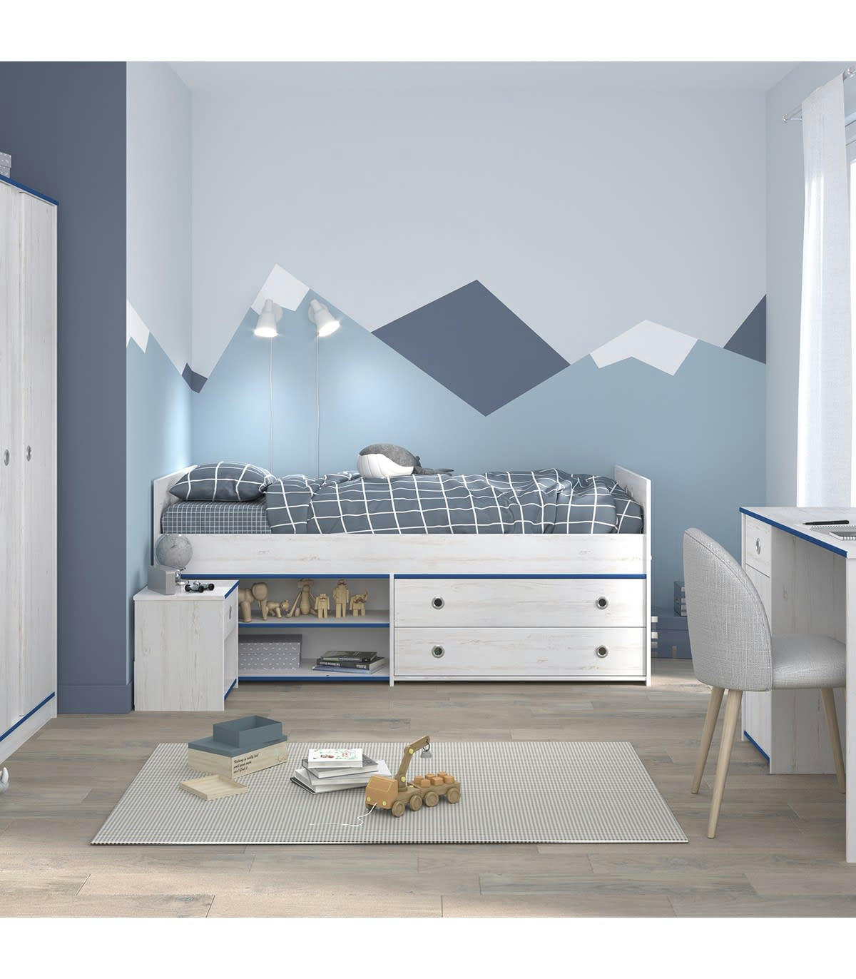 SNOOZY - Lit Blanc avec Tiroirs de Rangement et Niches - 90x200