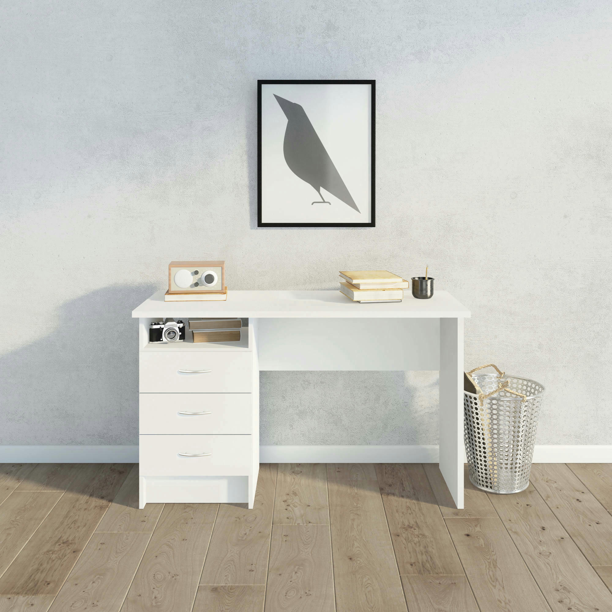 FLORENCE II - Bureau avec 3 tiroirs en bois blanc