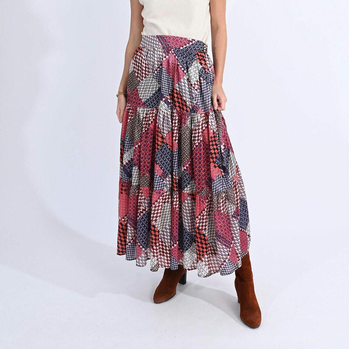 Jupe bohème longue, imprimé patchwork