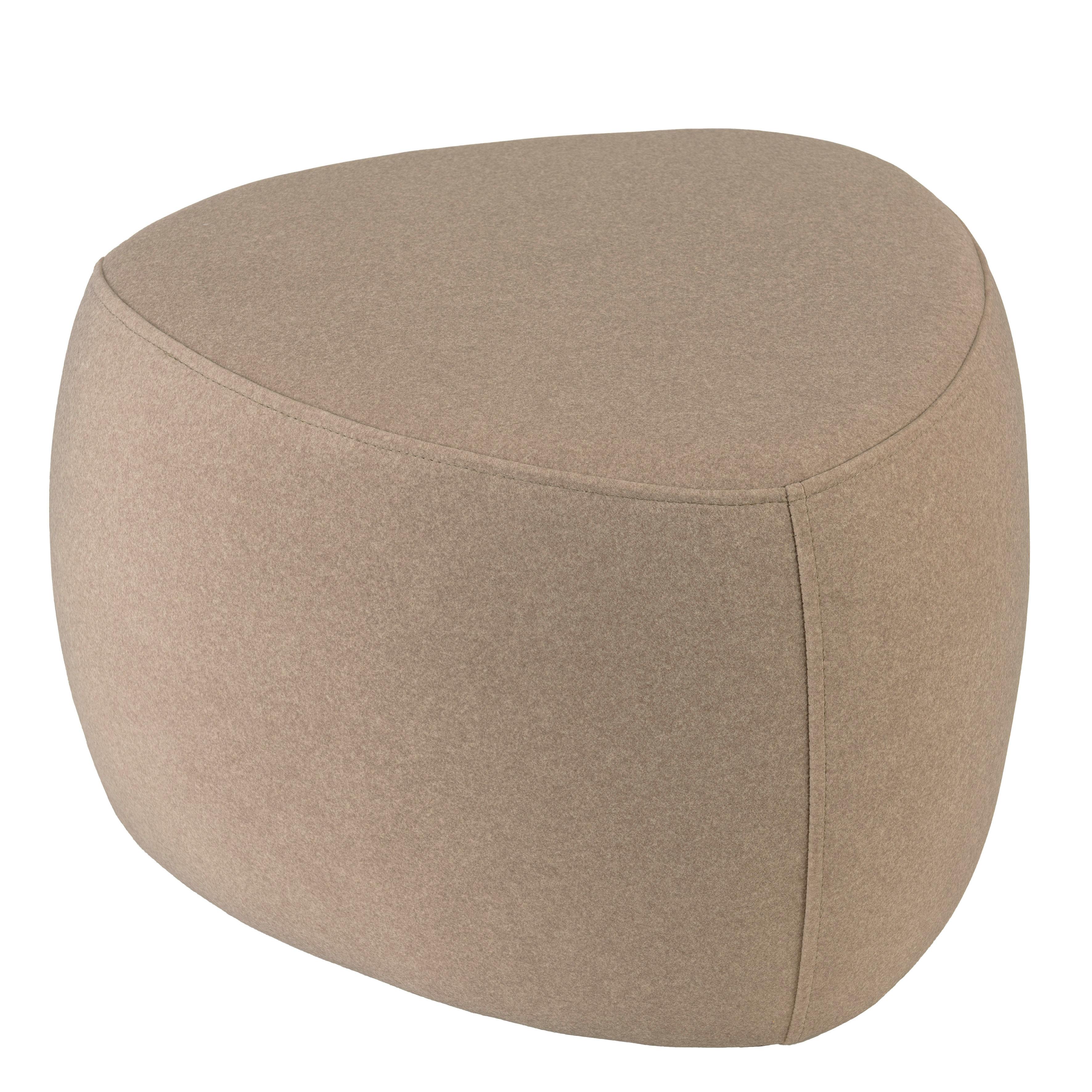 Pouf forme galet en tissu effet velours beige foncé COLOMBUS