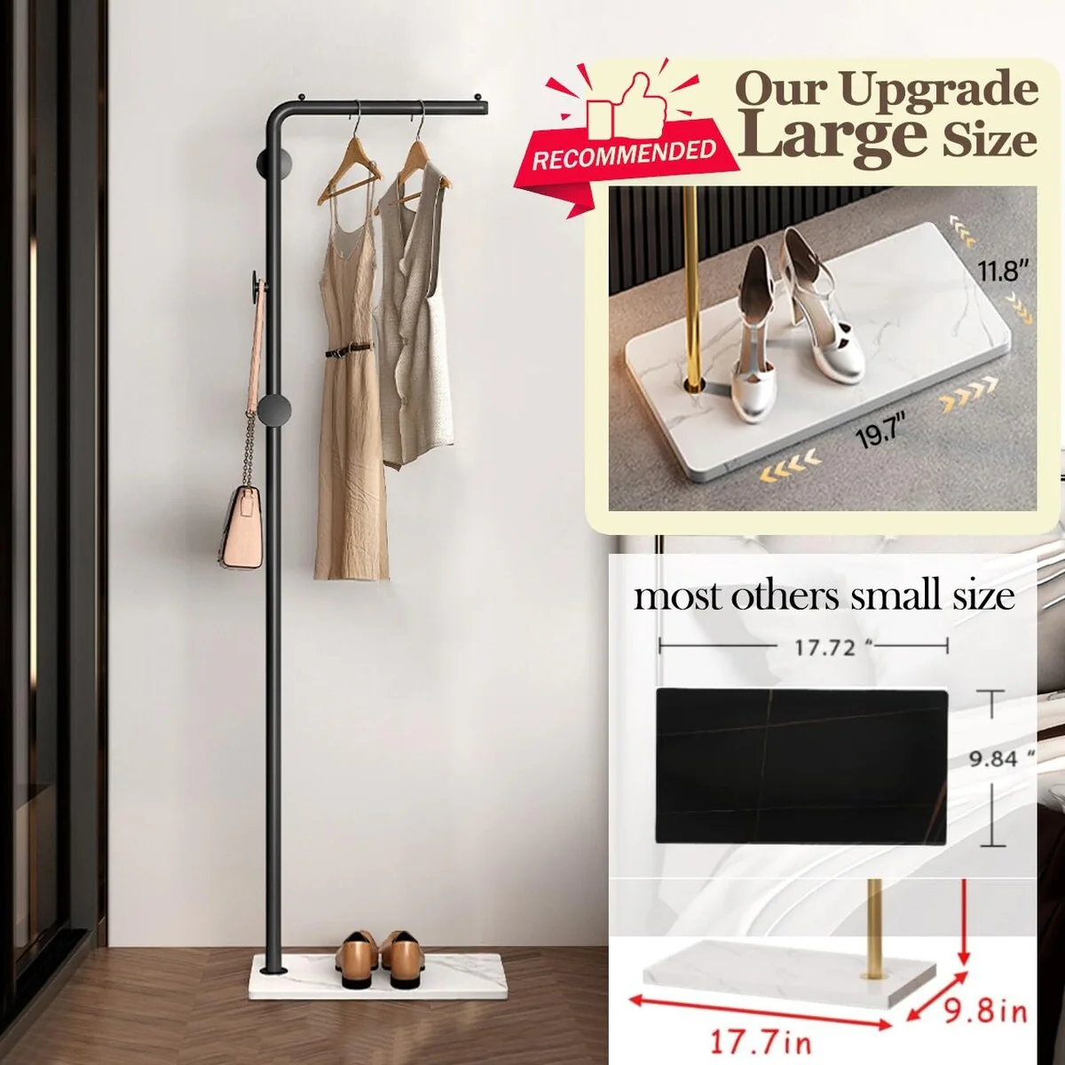 Metal Coat Rack Freestanding with Natural Marble Base, Entryway Coats Hanger Stand with 3 Hooks, Home Hotel Hall Tree