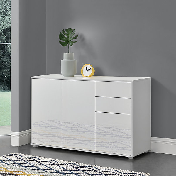Commode Paarl avec 2 Tiroirs 3 Portes 74 x 117 x 36 cm Blanc Brillant en.casa