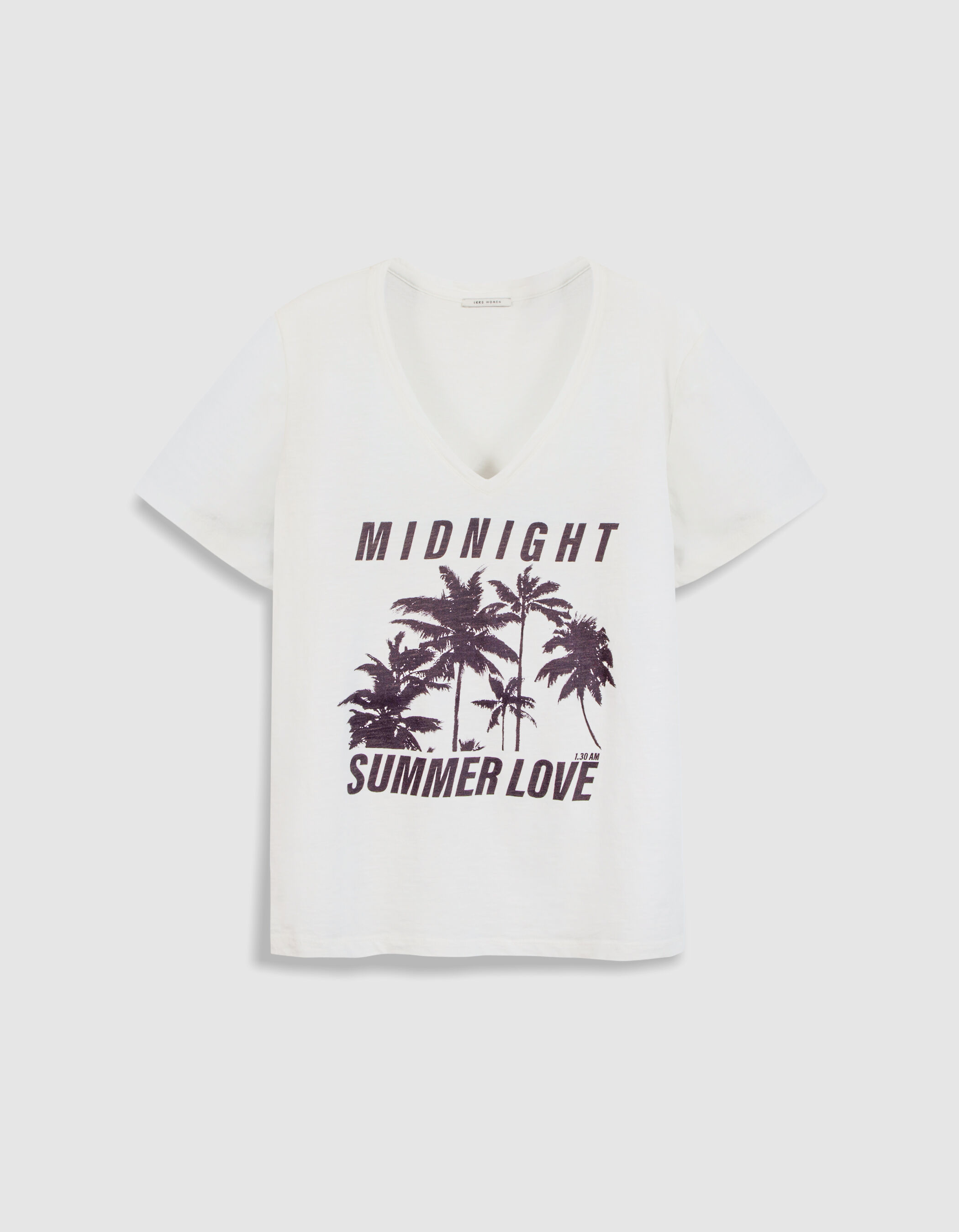 Tee-shirt col V blanc visuel palmiers Femme