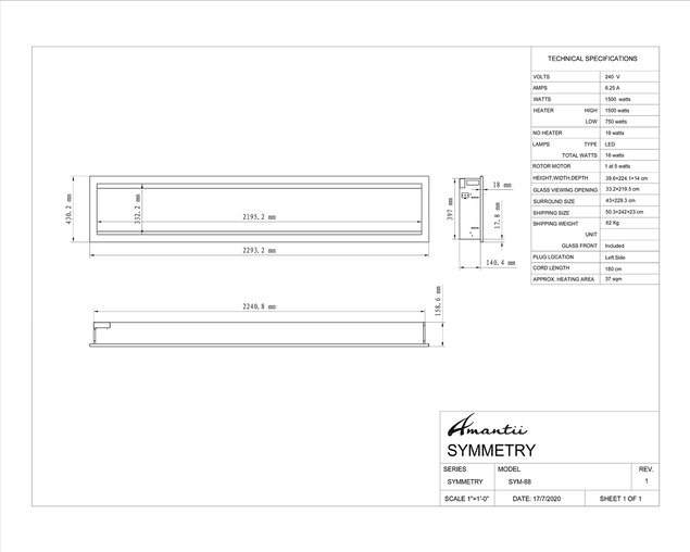 Amantii Smart 88" Clean face Electric Built-in with log and glass, black steel surround