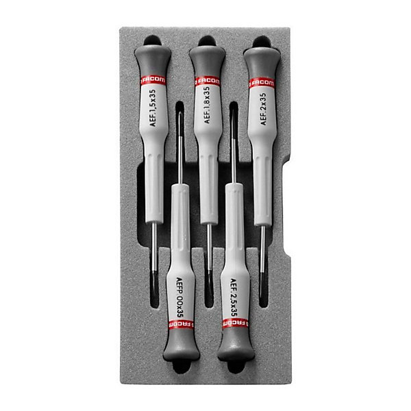 Coffret De 5 Tournevis De Précision Microtech Facom Aef.j1pb (4 Plats   1 Cruciforme)