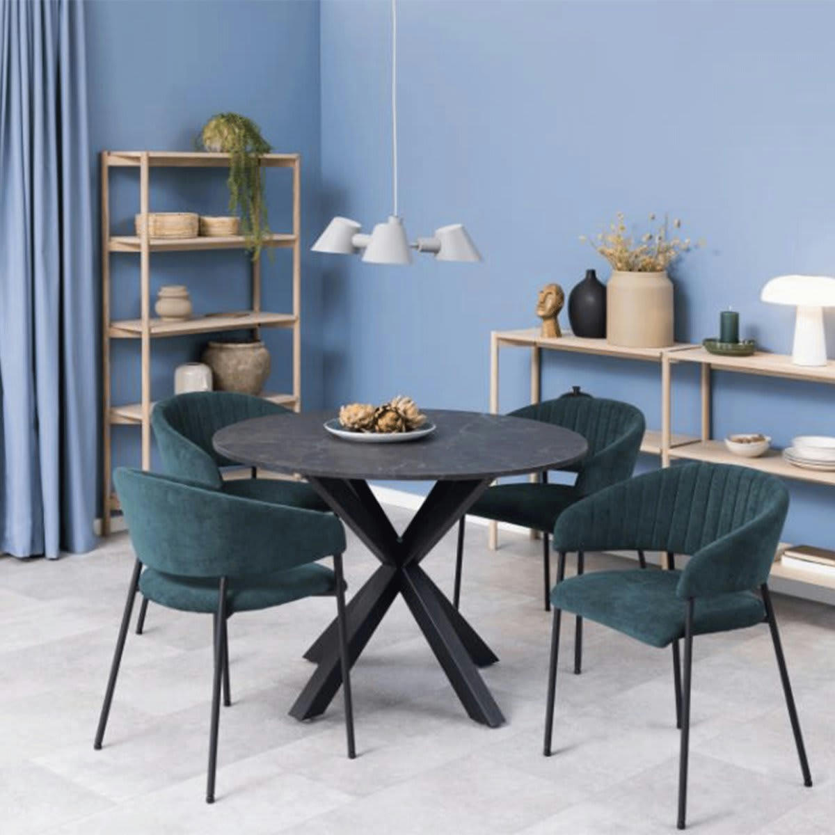 ANNIE - Lot de 2 chaises contemporaines en tissu bleu