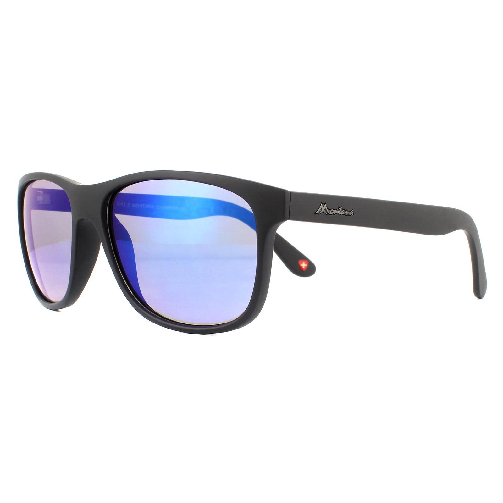 montana Rectangle Black Blue Sunglasses