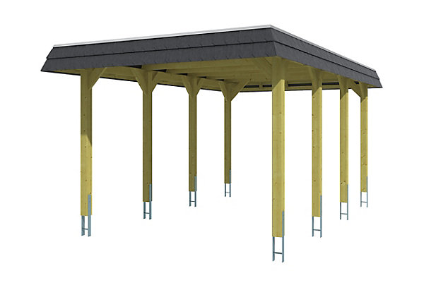Carport SKAN HOLZ Spreewald 345x589cm, planches de toit et EPDM, bandeau noir, bois résineux imprégné vert