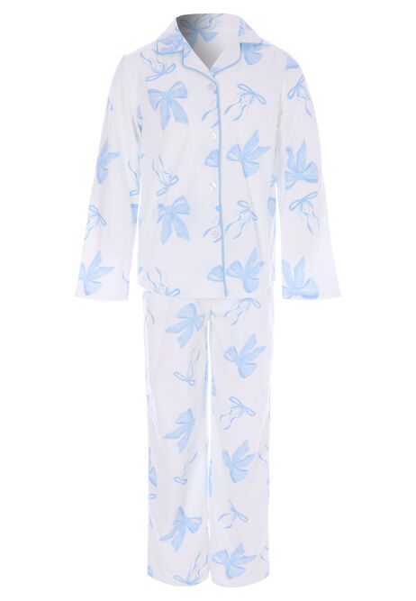 Girls Blue Bow Long Pyjama Set
