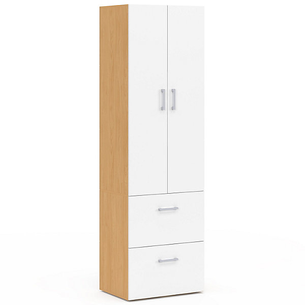 Armoire 2 portes JULIANA blanc et bois penderie 50 cm avec 2 tiroirs