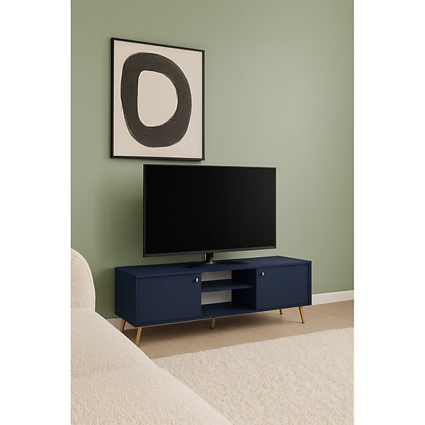 Meuble TV design AZUREA2 portes &2 nichesBleu profond156x55x41 cm