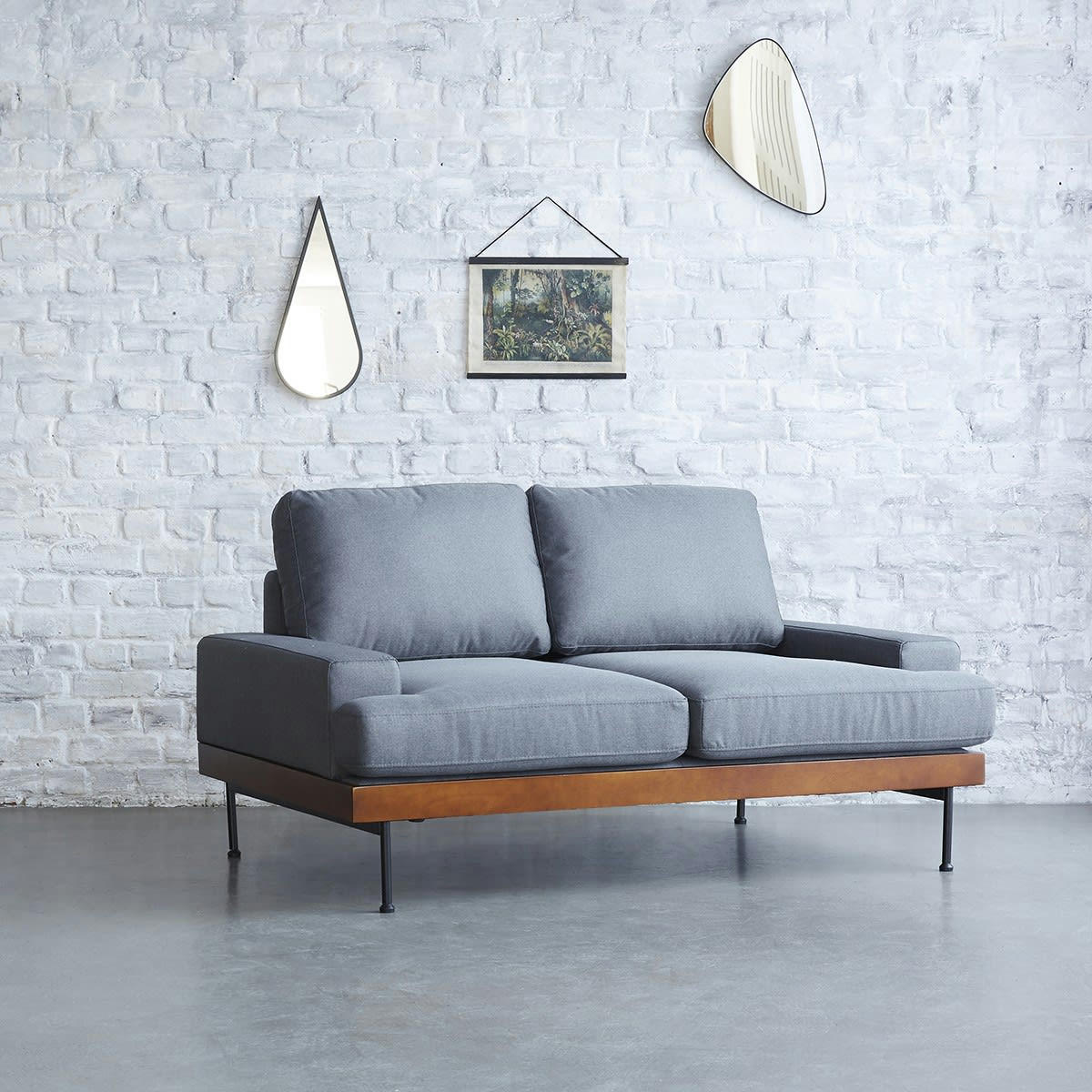 BROOKLYN - Canapé finition noyer 2 places gris