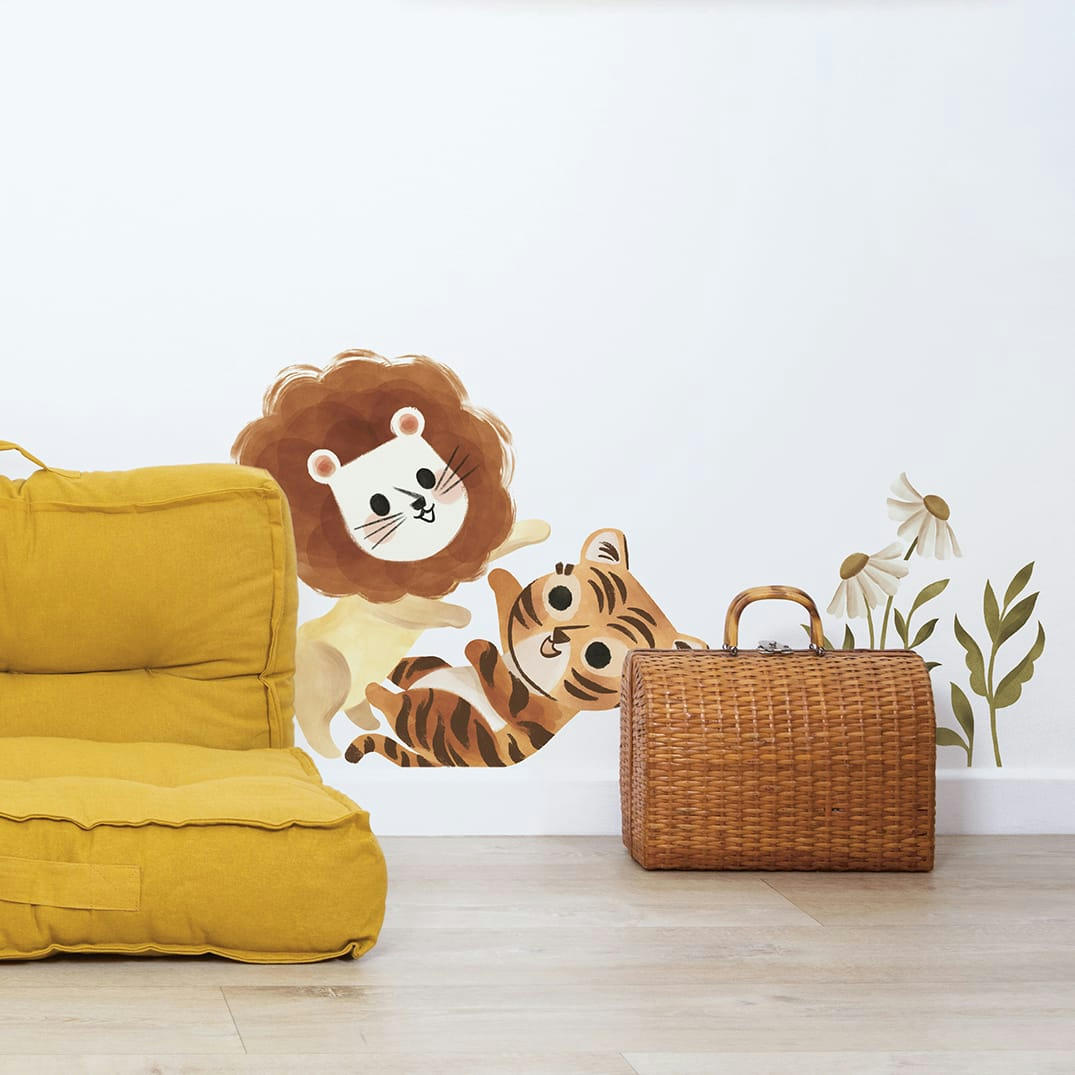 FELIDAE - Grand sticker jeu tigre et lion en vinyle mat multicolore