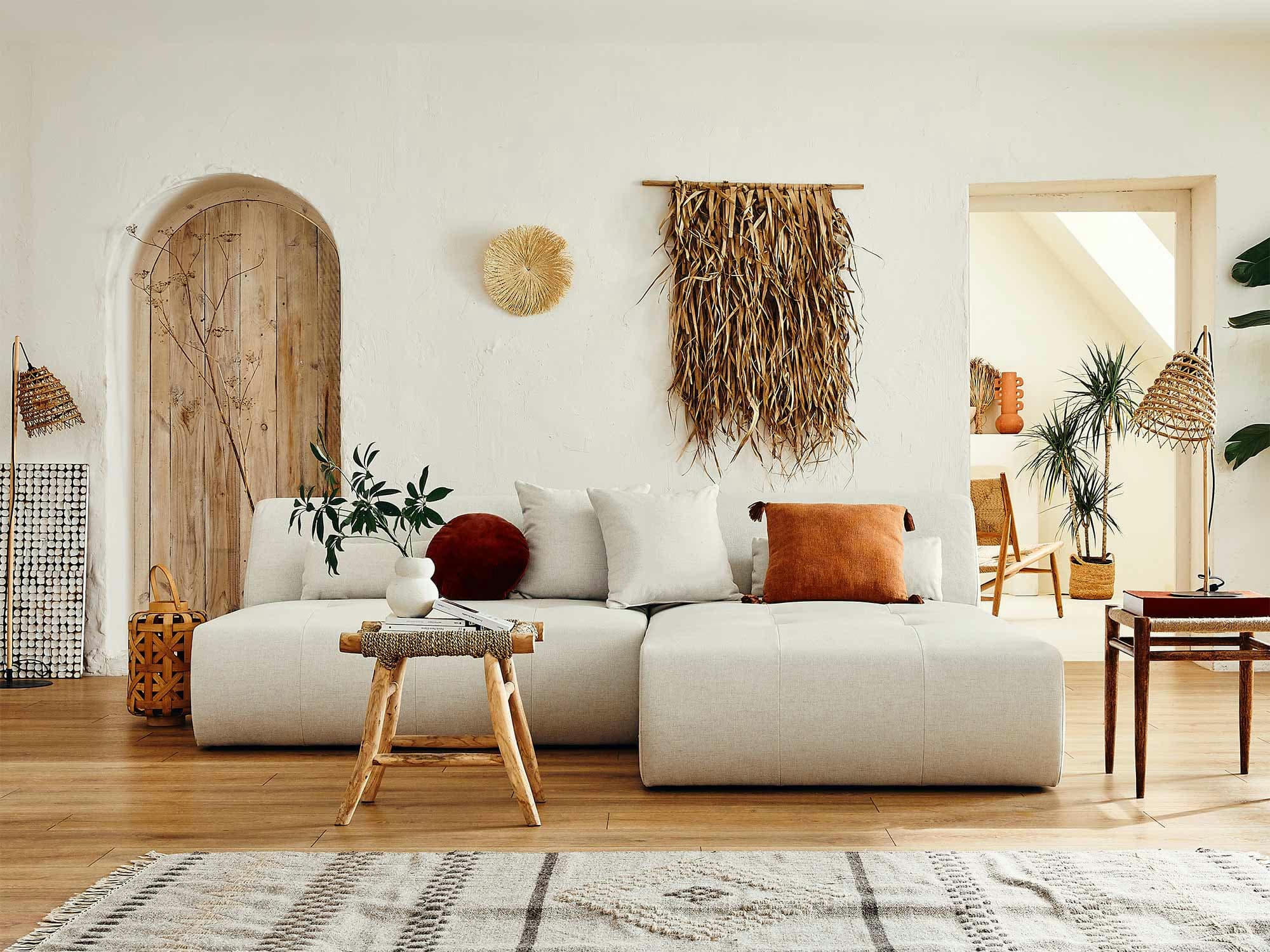 ONYX - Canapé d'angle réversible 4 places en tissu beige