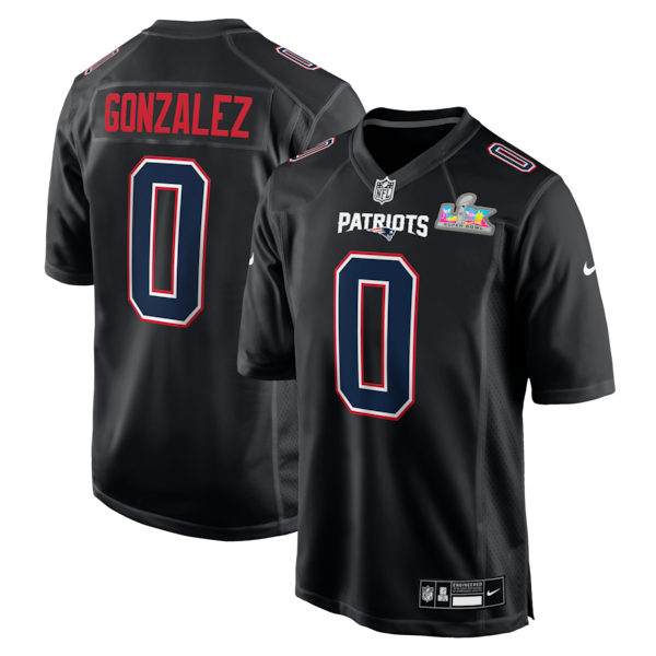 Men's New England Patriots Christian Gonzalez Nike Black Super Bowl LX Patch Carbon Fashion Game Jersey