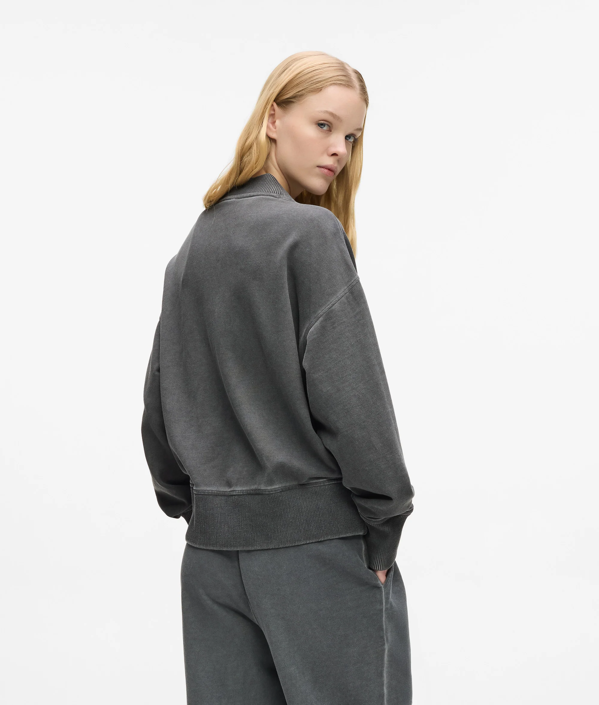 Sweat-shirt de style aviateur avec fermeture zippée et effet délavé