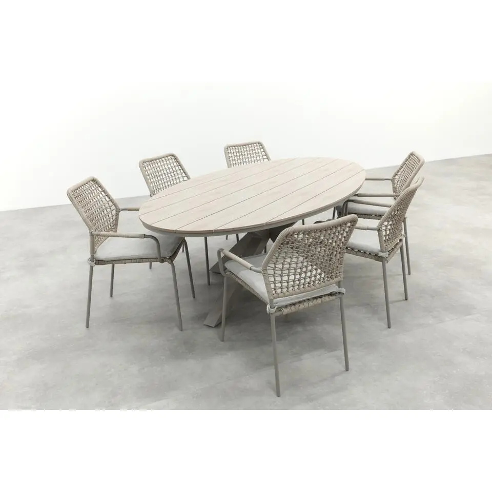 GI Swifty/Edison 6-persoons ovale stapelbare tuinset 220x115 cm. - Taupe
