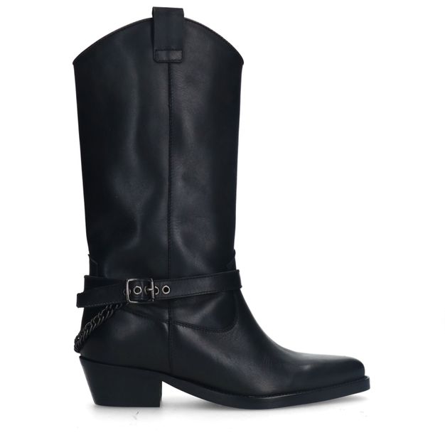 Zwarte leren cowboylaarzen met buckle