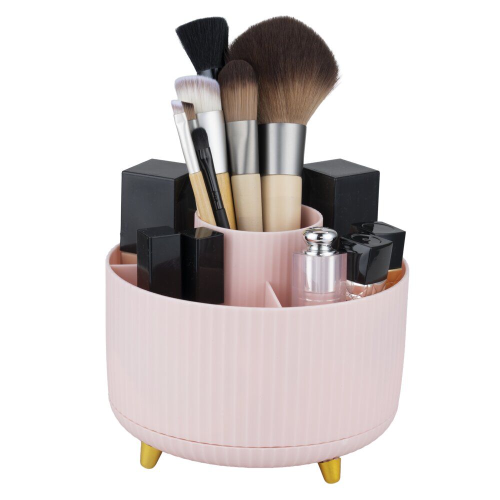 Rangement cosmétique rotatif plastique rose Ø15xH12,5cm