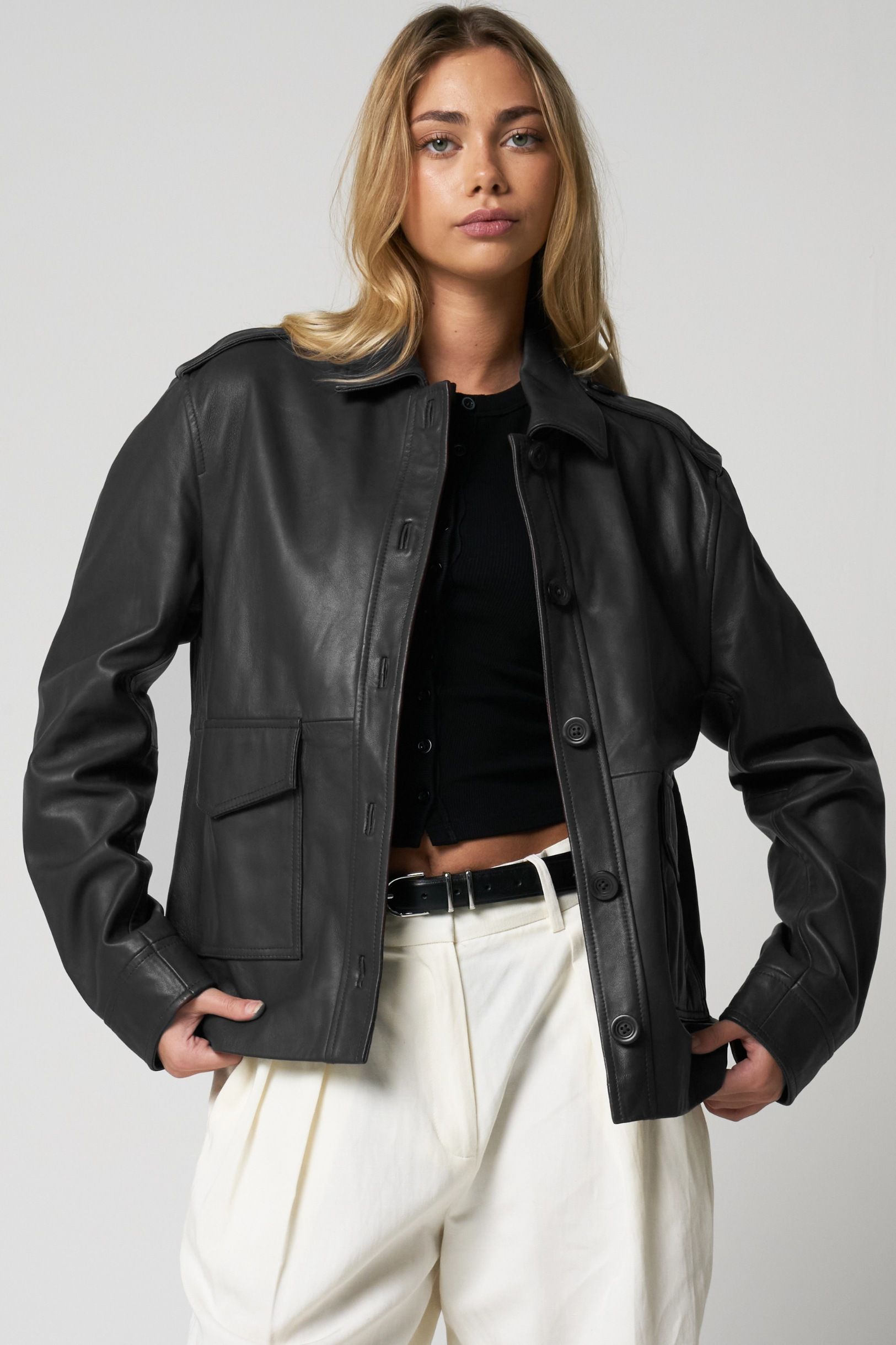 Barneys Originals Real Leather Utility Jacket