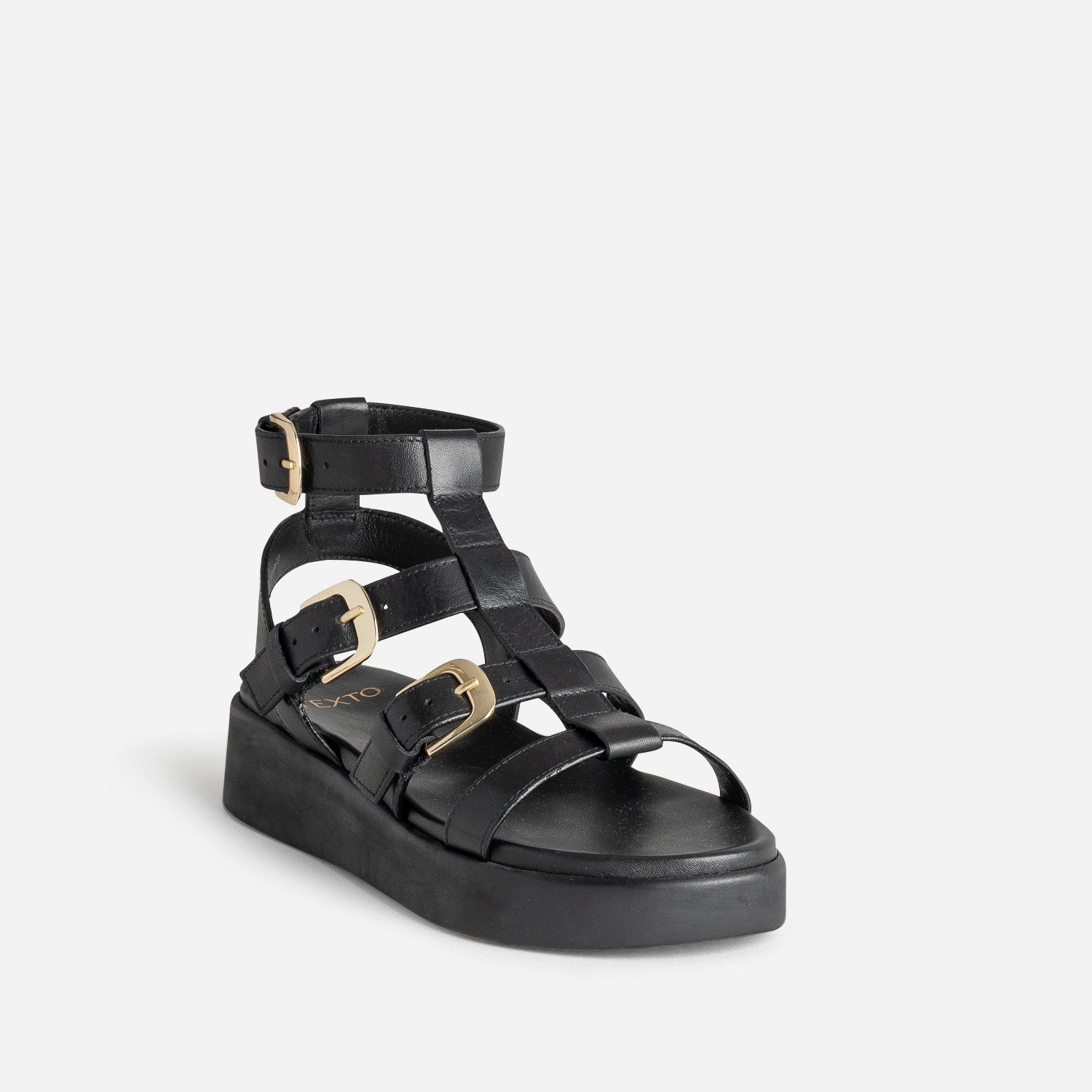 Sandale TEXTO noir cuir plateforme