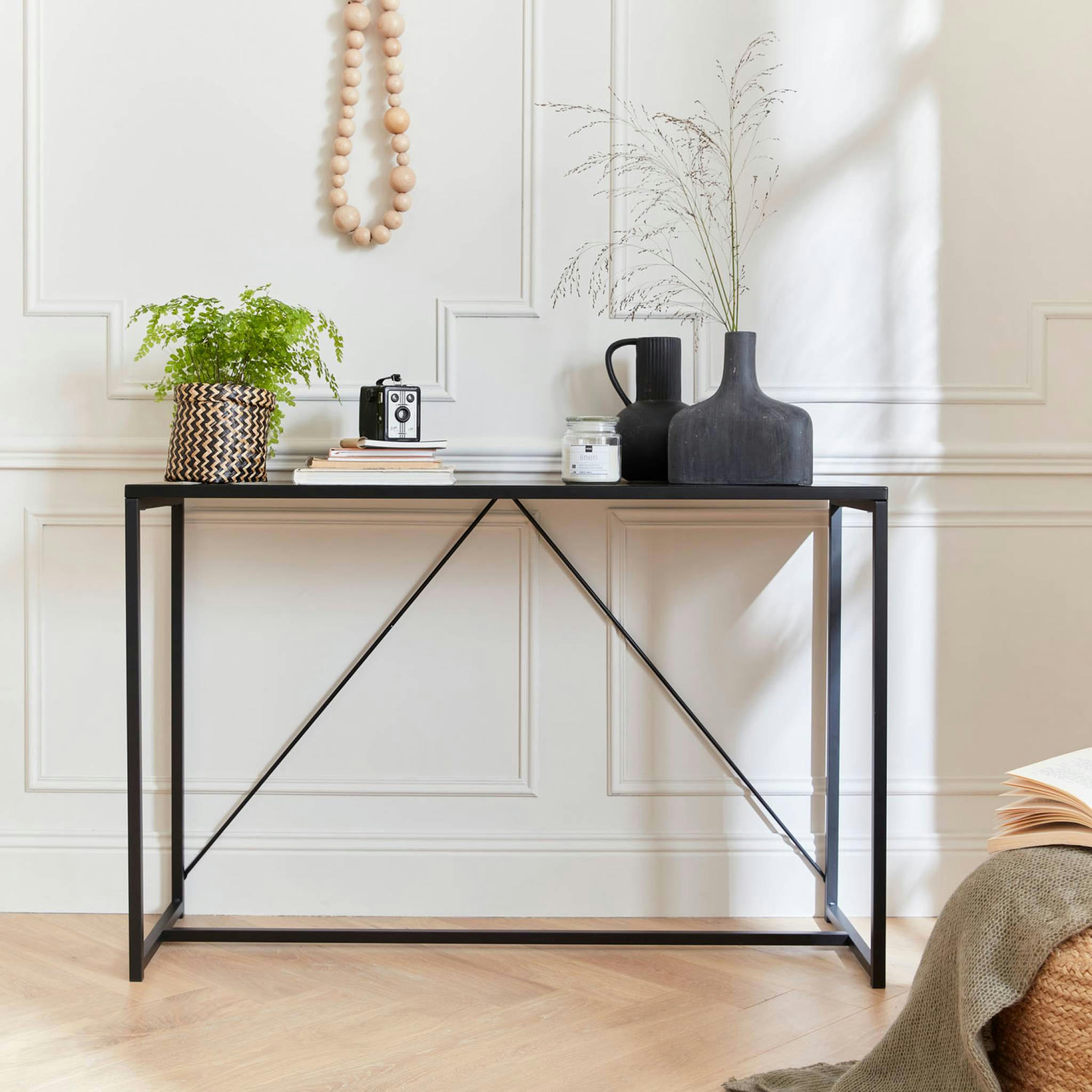 INDUSTRIELLE - Console en métal noir 120 x 39 x 79cm