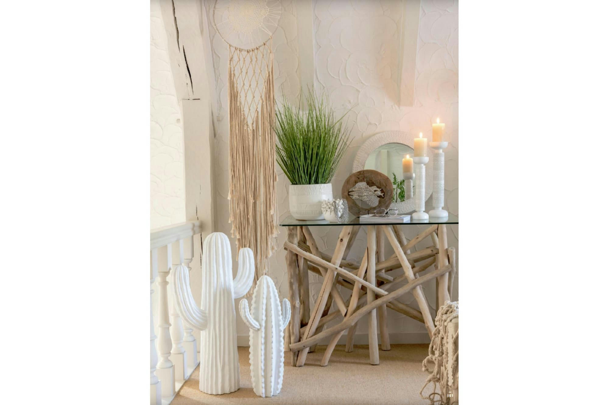 NOÉ - Console en verre et bois flotté L96