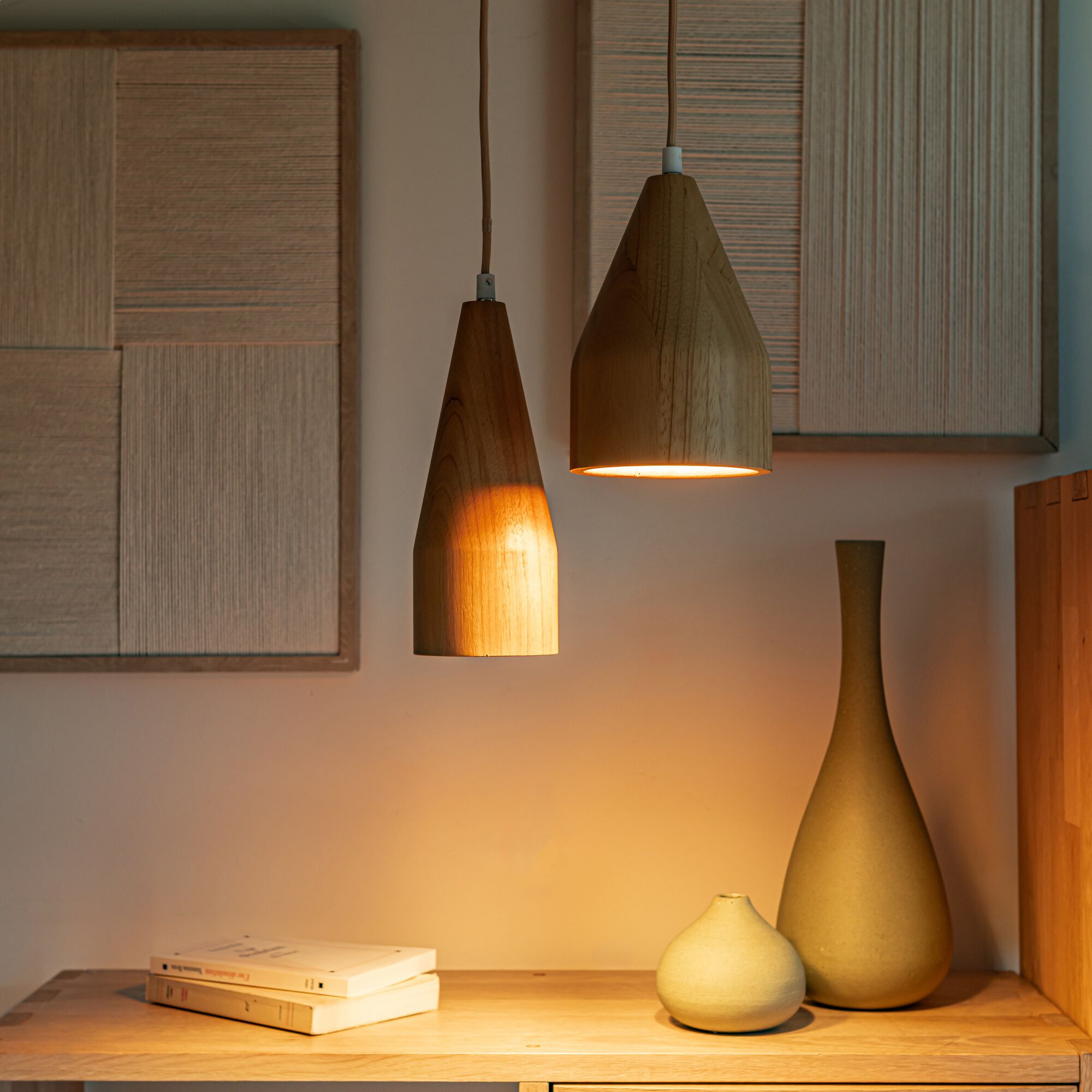 MELINA - Suspension électrifiée en bois d'hévéa - bois clair