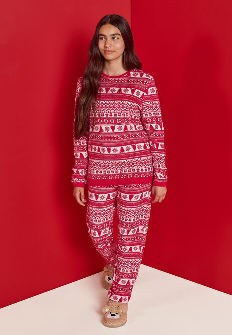 Girls Red Fairisle Family Pyjama Set