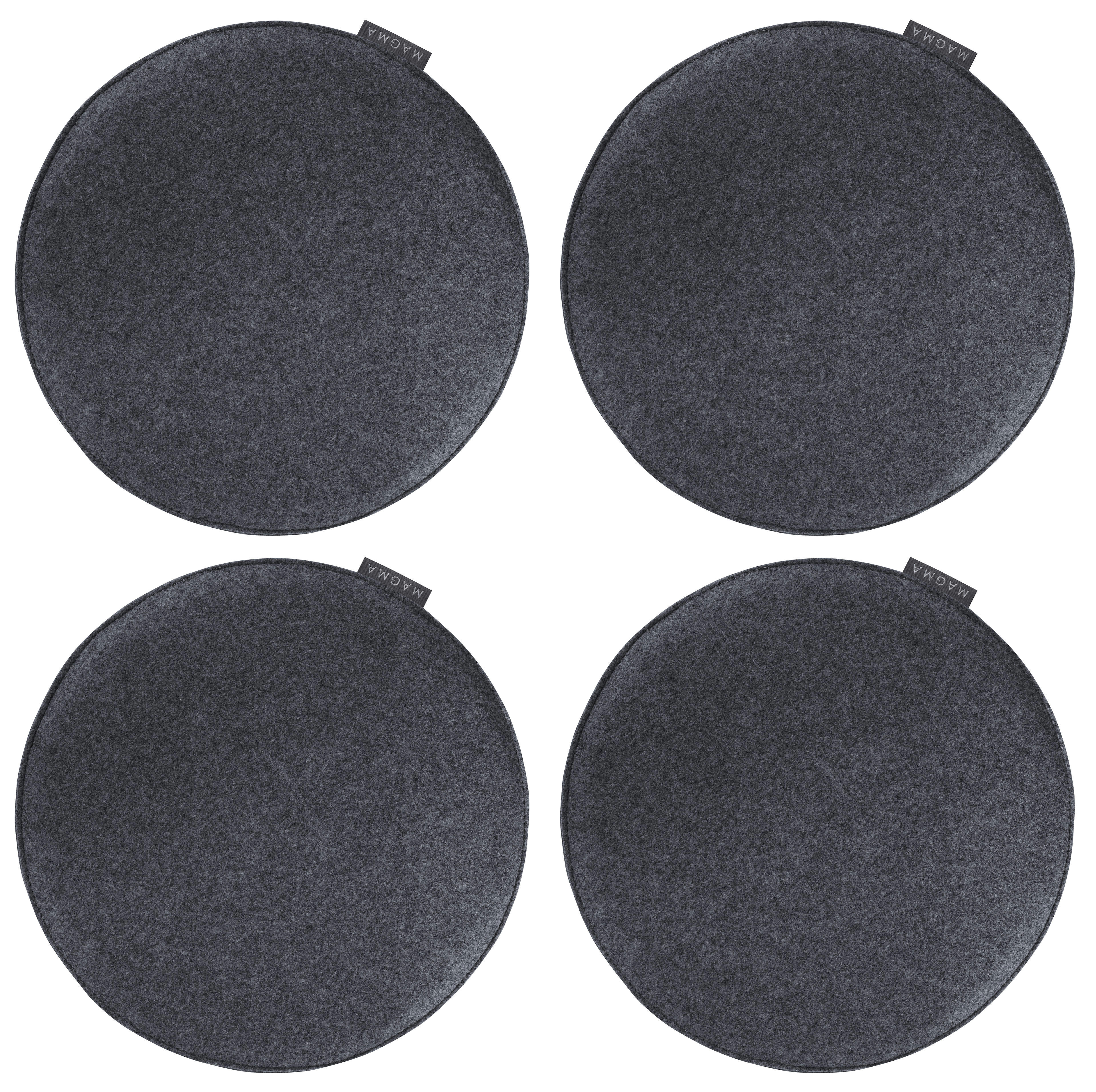 AVARO - Galettes de chaise anthracite chiné imitation feutre- Lot de 4 -Ø 35cm