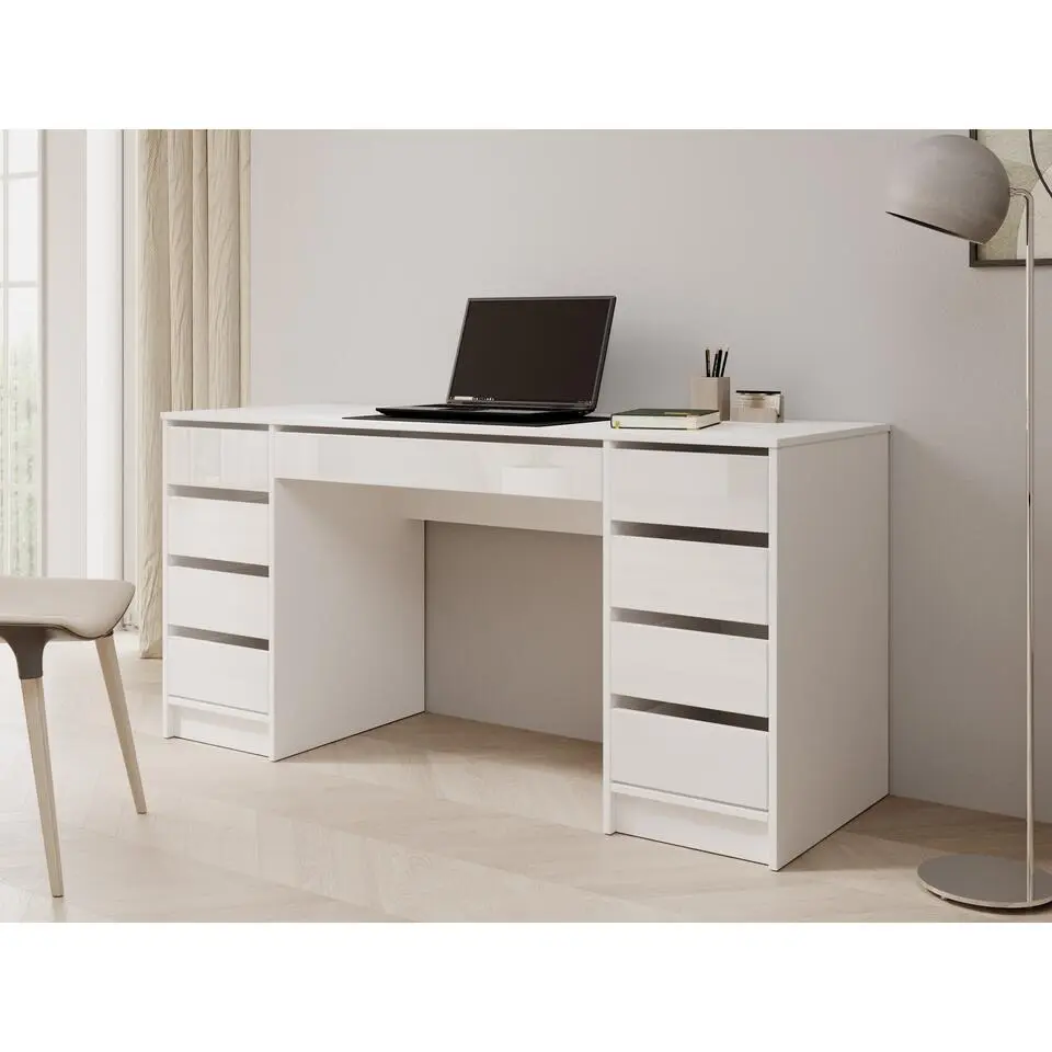Meubella - Bureau Avio 2 - Wit hoogglans - 154 cm