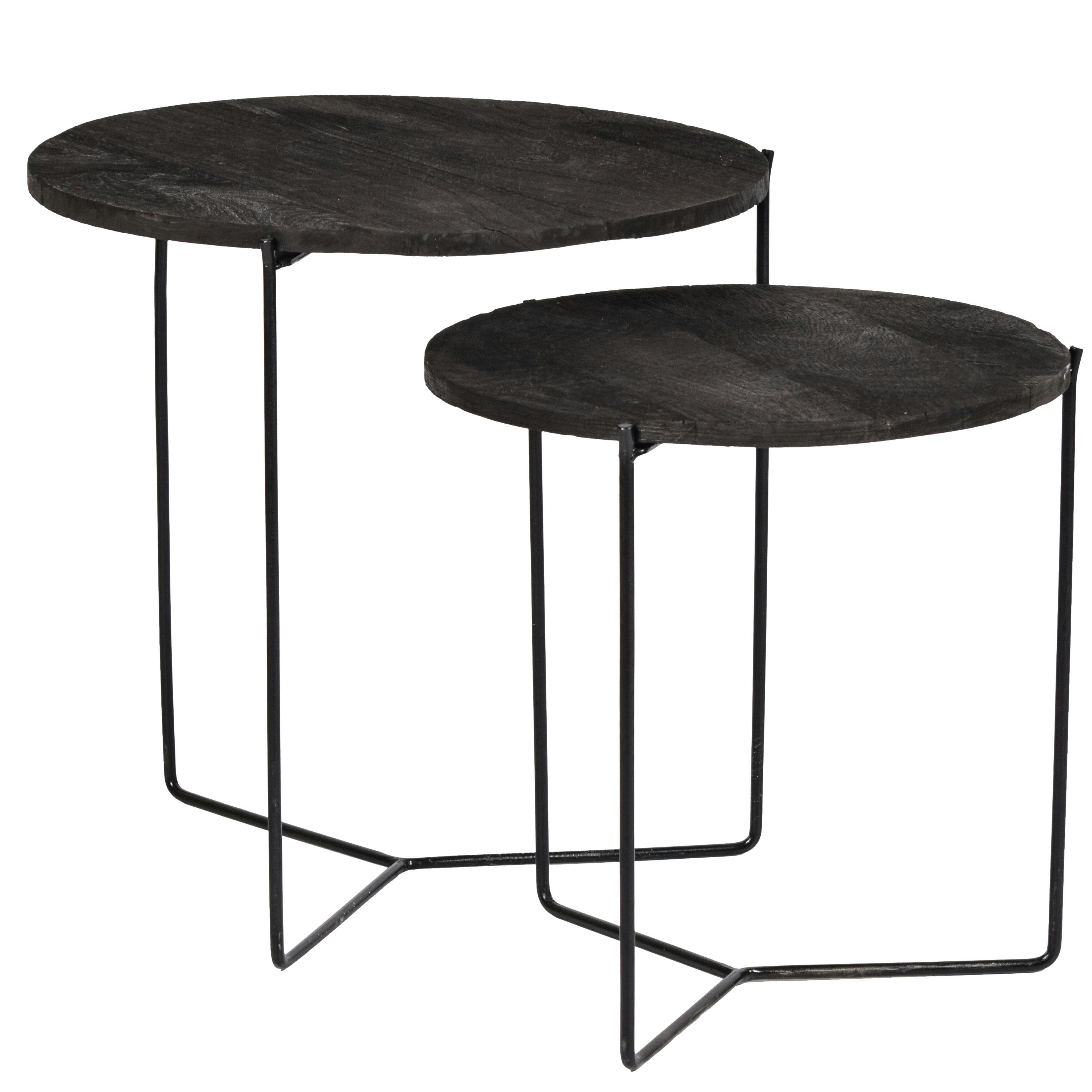JULIA - JULIA-Set de 2 Tables basses rondes gigognes en Manguier noir et métal