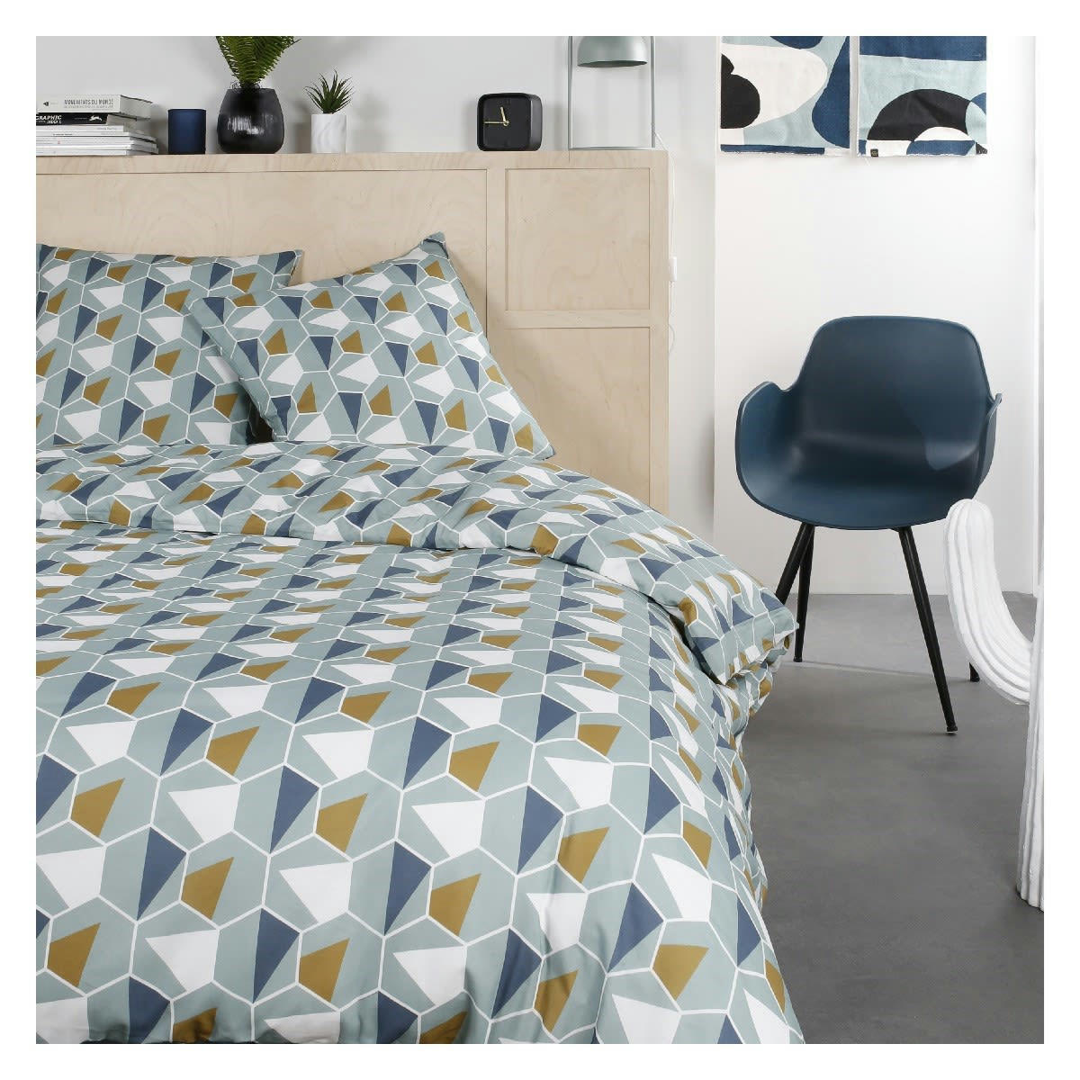 MAWIRA - Parure de lit zippée 2 personnes imprimé en Coton Bleu 260x240 cm