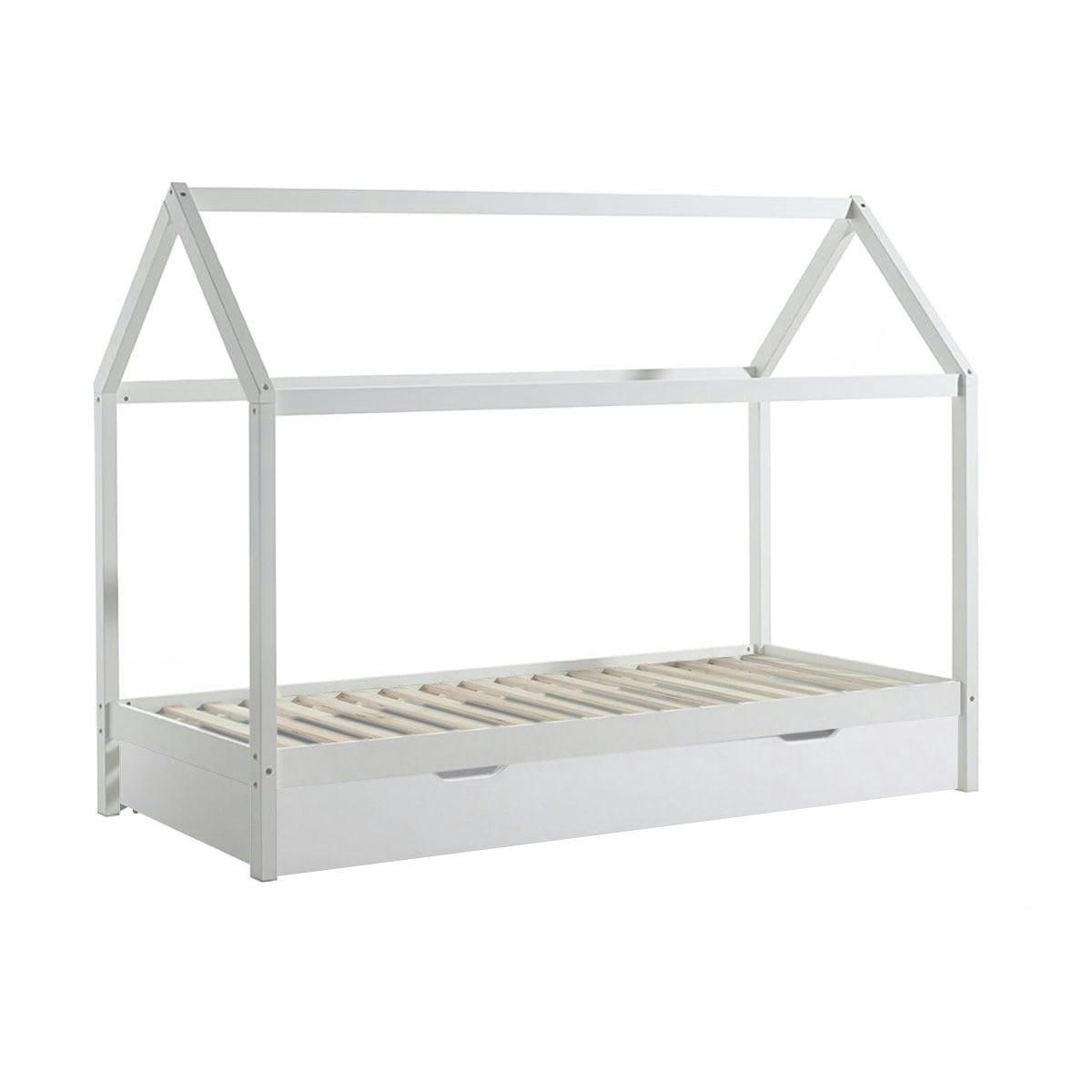 ARKAN - Lit  cabane 90x200cm en pin massif naturel + tiroir