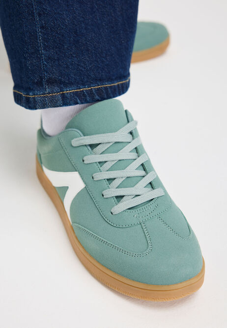 Womens Green & White Stripe Retro Trainers