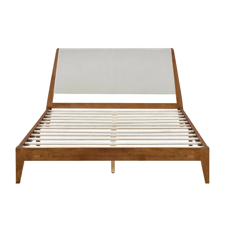 Oliver Beige and Walnut Wood Queen Platform Bed Frame